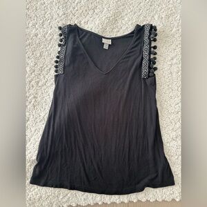 A New Day Black Sleeveless Top with Pom Pom Details